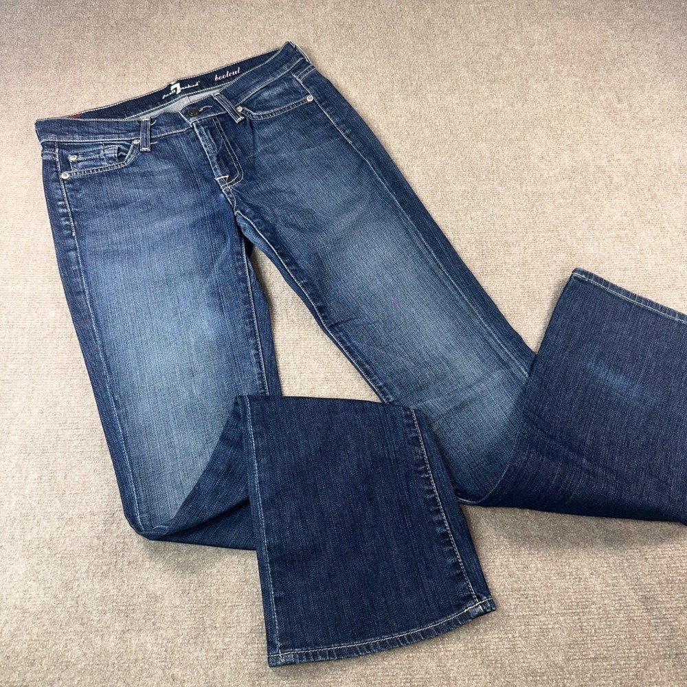 7 For All Mankind Bootcut Jeans Dark Wash Pink Squiggle Size 27